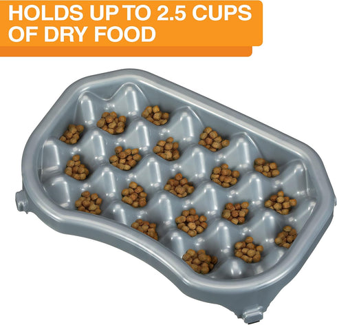Neater Pet Brands - Neater Slow Feeder Dog Bowl - Fun, Healthy, Stress Free Design Helps Stop Bloat (2.5 Cup, Silver