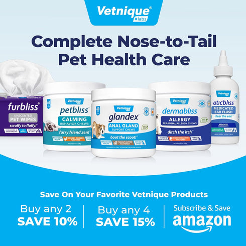Vetnique Labs Glandex Dog Wipes for Pets, Cleansing & Deodorizing Anal Gland Wipes with Vitamin E, 100ct Pouch