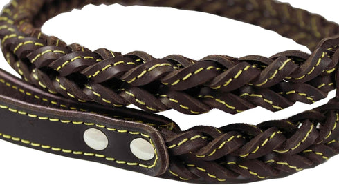 4-Thong Square Fully Braided Genuine Leather Dog Leash, 3.5 ft Length, 1" Wide, Brown for Large to X-Large Dogs