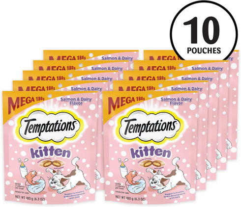 Temptations Kitten Treats, Salmon & Dairy, Crunchy and Soft Treat, 6.3 oz. (Pack of 10)