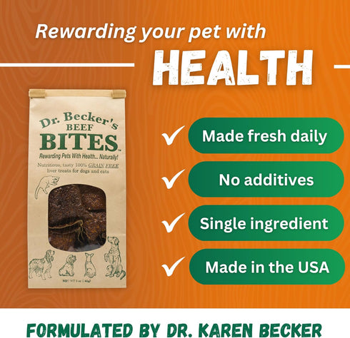 5 oz (Pack 3) Dr. Becker's Original Beef Bites | Grain Free Liver Training Treats for Dogs & Cats