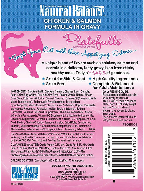 Natural Balance Original Ultra Platefulls Wet Cat Food, Chicken & Salmon Recipe, 3 Ounce Pouch (Pack of 24)