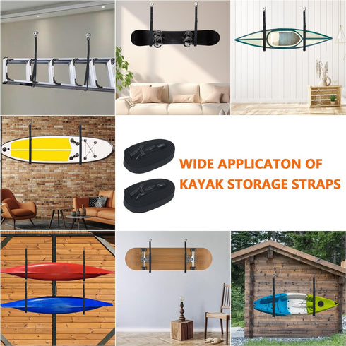 Kayak Storage Strap, Adjustable Wall Mount Straps for Hanging 1 or 2 Kayaks, Paddle Board, Canoe