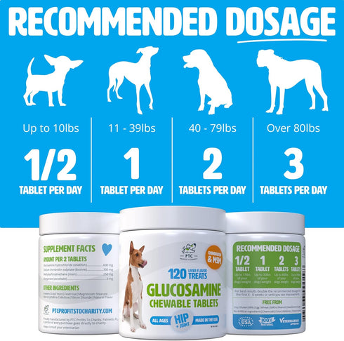 Glucosamine for Dogs with Chondroitin and MSM - 120 Chewable Tablet Treats for Dog Mobility Support and Arthritis Pain