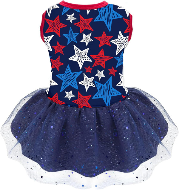 4th of July Holiday American Starshine Mesh Costume Skirt for Small Dogs, Independence Day Dog Dress Outfit