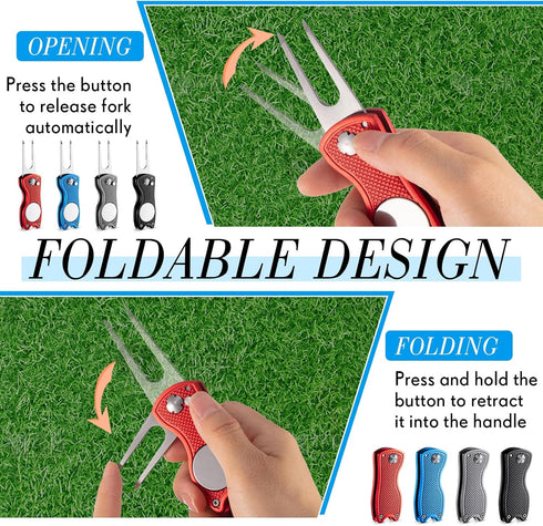 Poen 12 Pieces Golf Divot Tool with Magnetic Ball Marker and Popping Button Metal Foldable Fixer
