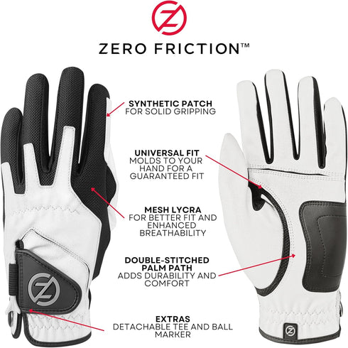 Zero Friction Men's Compression-Fit Synthetic Golf Glove, Universal Fit