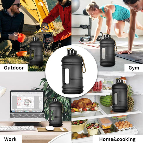 TOOFEEL 2 Liter Water Bottles - BPA Free Half Gallon Sports Bottle with Measurements Marked (Matte Black)