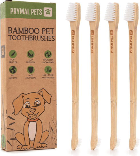 Dog Toothbrush - 4-Pack Two Sided Bamboo Toothbrush for Small and Large Dogs & Cats, Soft Bristles for Dental Care