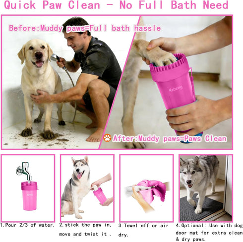 Kabetig 2-in-1 3 Dog Paw Cleaner Kit for L/XL Dogs - Quick Clean No Full Bath, Paw Wash Cup with Detachable Silicone