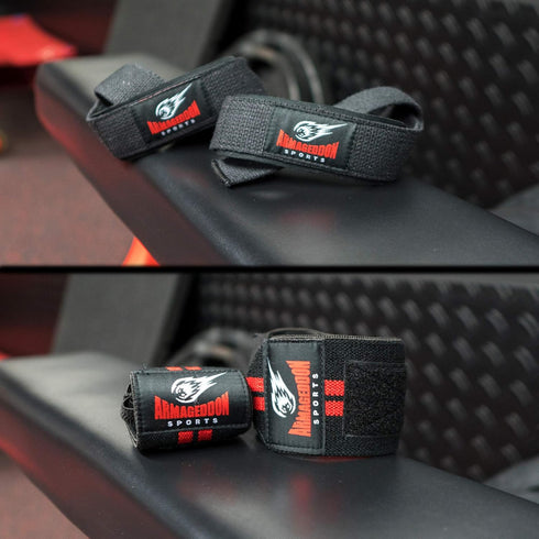 Premium Weightlifting Bundle - Wrist Weightlifting Straps Pair + Wrist Wraps Pair + Carry Bag for Deadlifts, Gym,