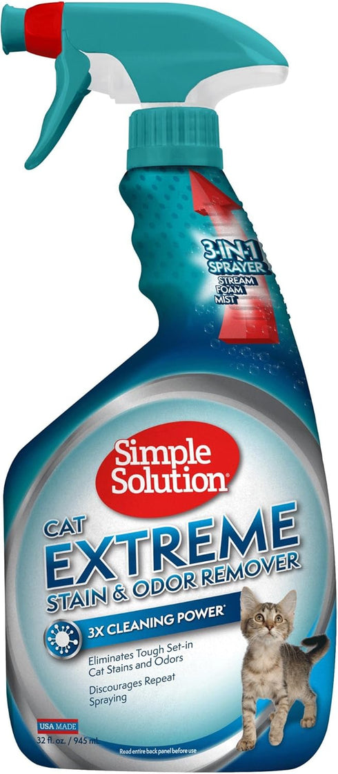Simple Solution 32 Ounces Cat Extreme Pet Stain and Odor Remover | Enzymatic Cleaner with 3X Pro-Bacteria Power
