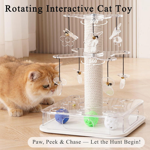3-in-1 2-layer Modern Interactive Cat Toy, Puzzle Box Cat Puzzle Toys for Indoor Cats with with Colorful Jingle Balls
