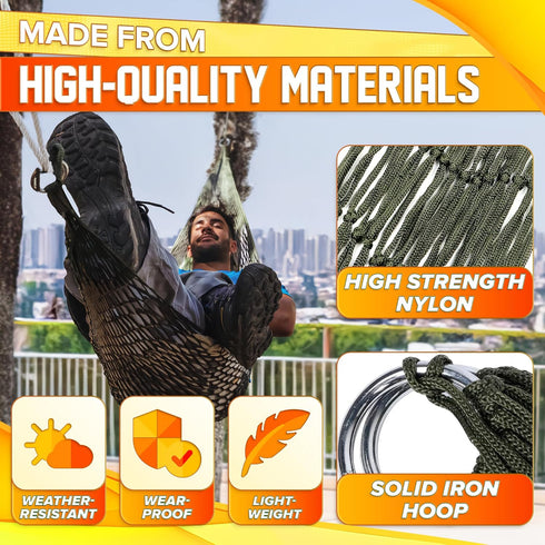 Large Mesh Rope Hammocks for Outside, Nylon Camping Sleeping Hammock with High Weight Limit for Outdoor Use