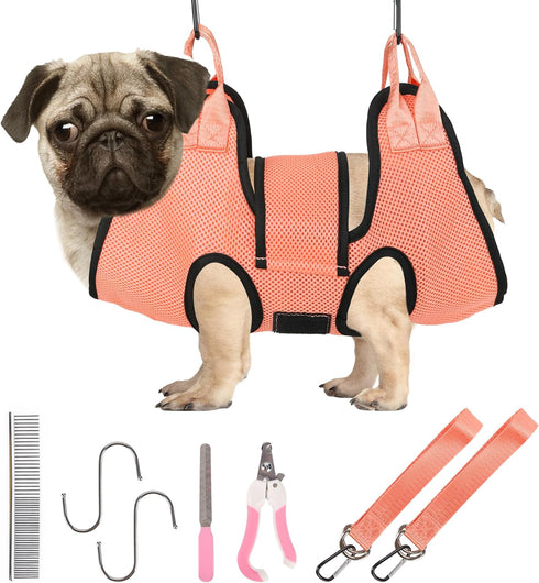 Dog Grooming Hammock, Pet Sling for Cats & Dogs with Security Strap, Nail Trimming Tools Included (S)