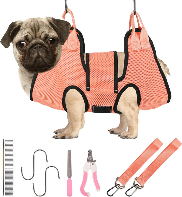 Dog Grooming Hammock, Pet Sling for Cats & Dogs with Security Strap, Nail Trimming Tools Included (S)