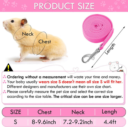 SATINIOR 2 Pieces Soft Mesh Harness Leash Vest Set with Bell for Guinea Pig, Ferret, Hamster, Rabbit (Green, Pink, S)