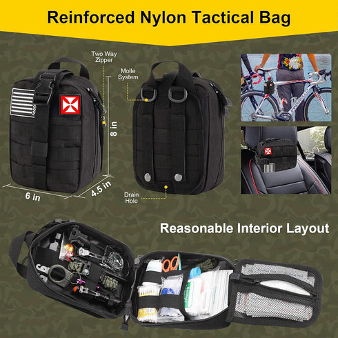 XUANLAN 248PCS Packed Survival First Aid Kit, Survival Tools Camping Essentials Tactical Gear Emergency Trauma Medical