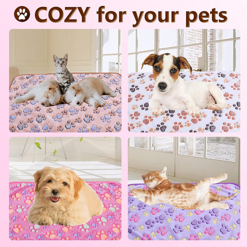 Pet Blanket - Soft Fluffy Fleece Mat with Cute Paw Print for Dogs and Cats, Pink Medium (30''x20'')