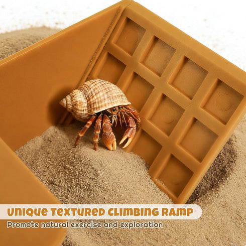 2 Hermit Crab Hideout Cave with Food Dishes & Aquarium Plants Underground Habitat Shelter for Terrarium or Tank Corner