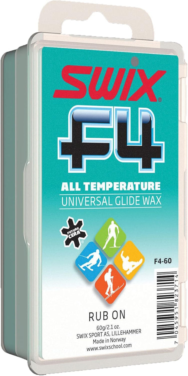 Swix F4 Solid Wax 60G - Water-Repellant Rub on Wax for Skis and Snowboards