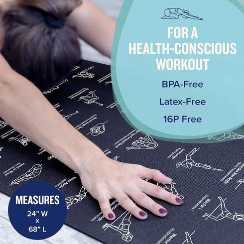 NewMe Fitness Yoga Mat for Women and Men - Large 5mm Thick Non Slip Exercise Mats with 70 Printed Yoga Poses