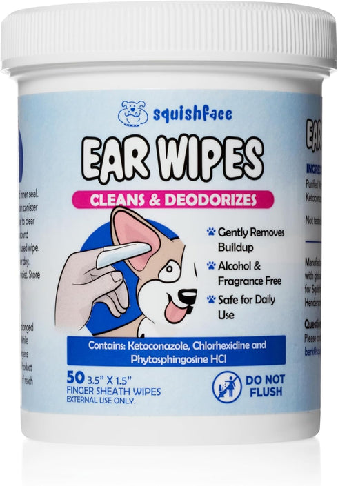Squishface Dog Ear Relief Wipes – Non-Allergenic Formula Cleans & Deodorizes, Helps Prevent Ear Itch & Odor