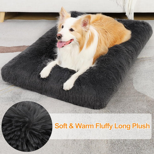 KSIIA Jumbo Dog Crate Bed - Washable Deluxe Plush Fluffy Comfy Thick Kennel Pad, Anti-Slip, 48 x 29 Inch, Dark Gray