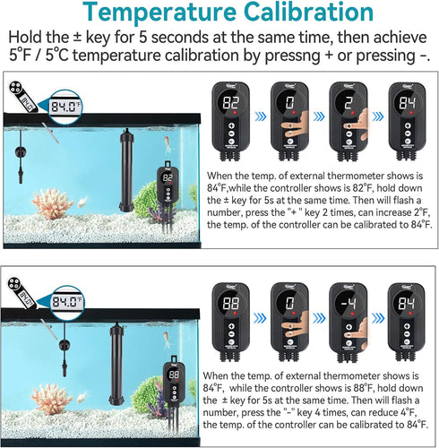 hygger Marine Aquarium Heater - 50W 100W 200W 300W 500W - Titanium Heater with Digital LED Controller
