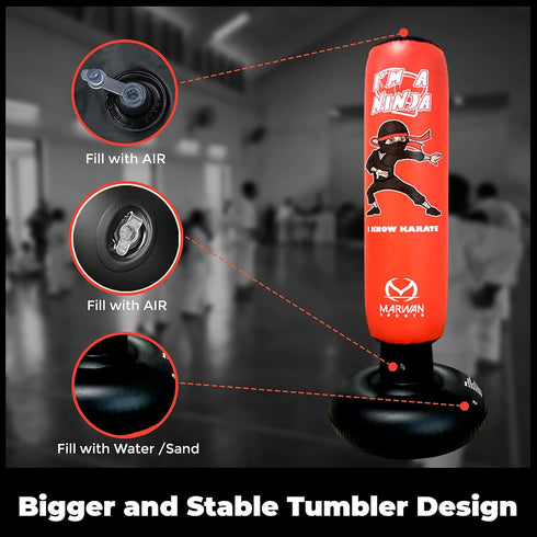 5-in-1 Set 63 4-12, Marwan Sports Kids Punching Bag with Gloves, Pump & Funnel Inflatable Boxing Bag for Kids Durable