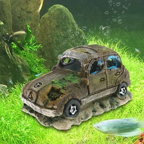 Create idea Aquarium Fish Tank Decor Ornament Resin Imitation Accident Car Landscape Terrarium Home Interior Decorating Accessories 12x7x7cm Brown