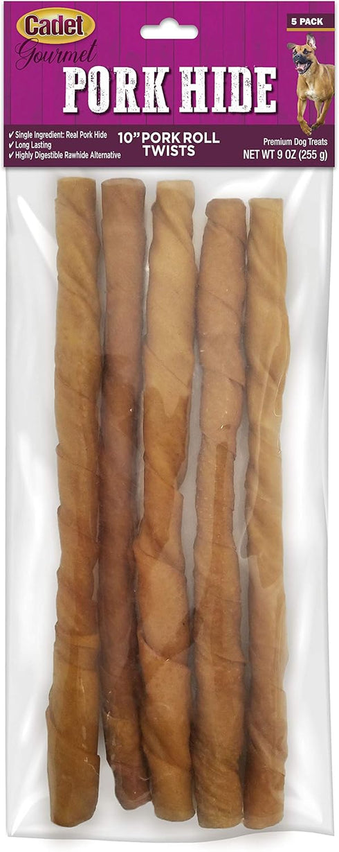 Cadet Gourmet Pork Hide Rolls, 10 in, 5 Count Dog Treats