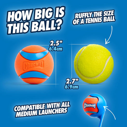 26M 26" 2 Pack (2.5") 20-60 lbs, Chuckit! Ultra Dog Ball & Launcher Bundle Classic Length with Medium Bouncy Fetch