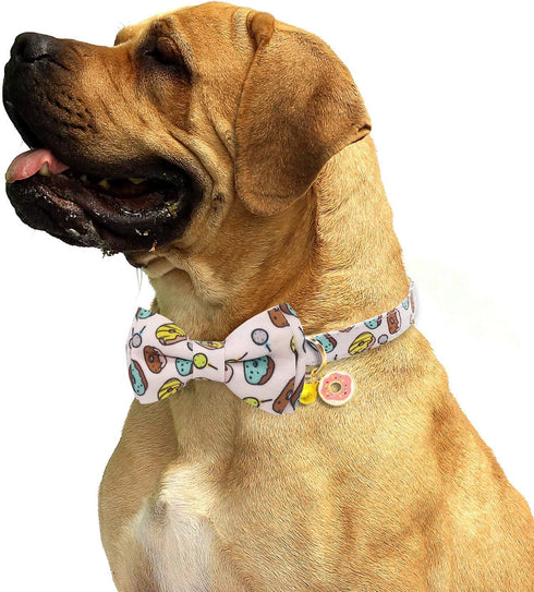 KUDES 2 Pack Print Dog Collars with Bow Tie, Adjustable Collars with Bells and Charm Safety Buckle for Dogs and Cats