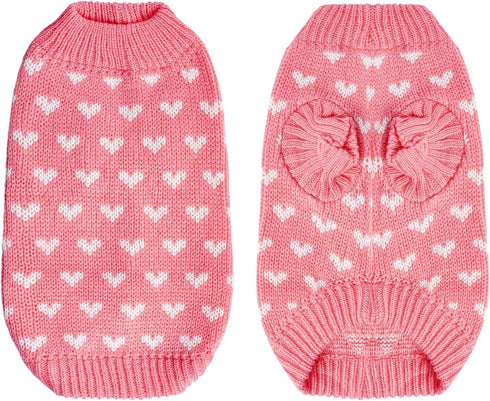 Dog Knitted Sweater Dog Heart Sweater Puppy Sweater Warm Soft Pet Holiday Clothes for Large Cats and Dogs (Pink, L)