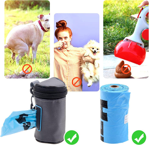Kare & Kind Pet Waste Bag Dispenser with Carabiner - Double Layer Fabric - Zippered Poop Bag Holder and Pet Waste Bags