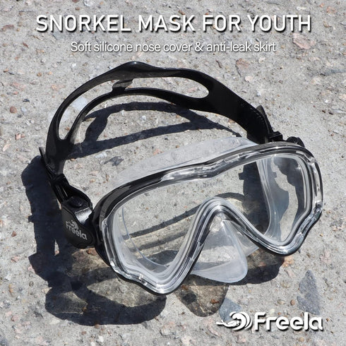 Freela Kids Snorkel Mask for Ages 6-14, No Leak Anti Fog Goggles with Nose Cover for Swimming