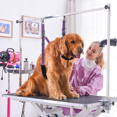 Dog Grooming Belly Strap, Table Arm Extender with Clamp Loop for Small & Medium Dog Hair Cutting (Purple)