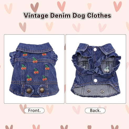 SILD Pet Clothes Dog Jeans Jacket, Cool Blue Denim Coat for Small Medium Dogs, Classic Puppy Hoodies (XS, Cherry)