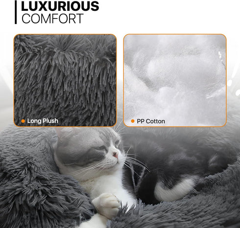 MoNiBloom 24"x24"x10.5" Dog Beds for Small Dogs, Machine-Washable Long Plush Cozy Soft Bed for Dogs and Cats