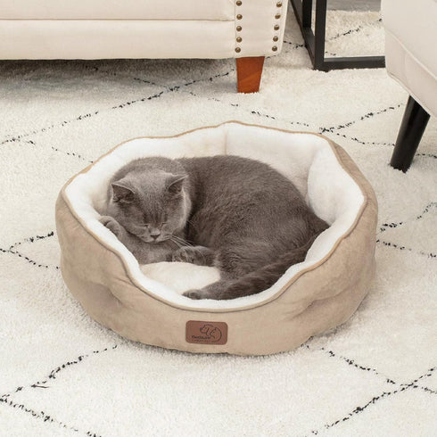 Bedsure Dog Beds for Small Dogs, Round Cat Beds for Indoor Cats, Washable Pet Bed with Slip-Resistant Bottom, 20