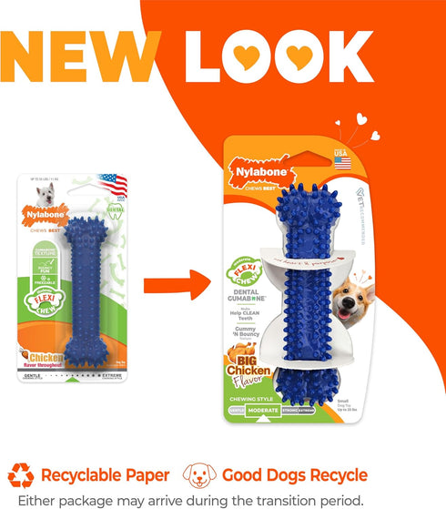 Nylabone Gumabone Textured Dental Bone Flexi Chew Toy for Dogs, Chicken Flavor, Small - Up to 25 lbs