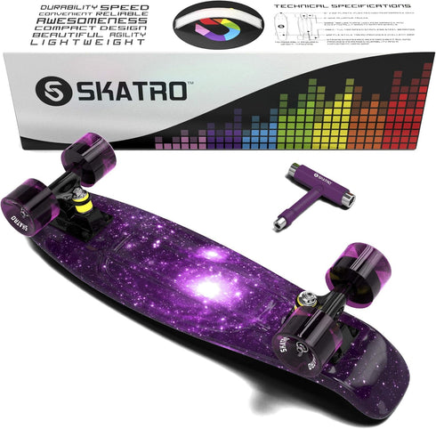 Skatro Mini Cruiser Skateboard - 22x6 Inch Retro Style Plastic Board Comes Complete for Kids and Beginners.