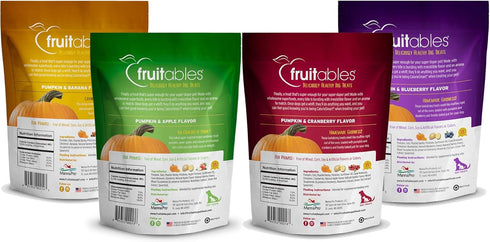 Fruitables Baked Dog Treats Variety 4 Pack - 1 Pumpkin & Apple - 1 Pumpkin & Banana - 1 Pumpkin & Blueberry - 1 Pumpkin & Cranberry - 7 oz Each
