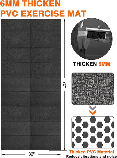 Mat,70"x32",6mm Treadmill Thickness Foldable Exercise Equipment Mat for Carpet Hardwood Floors, Compatible with Walking