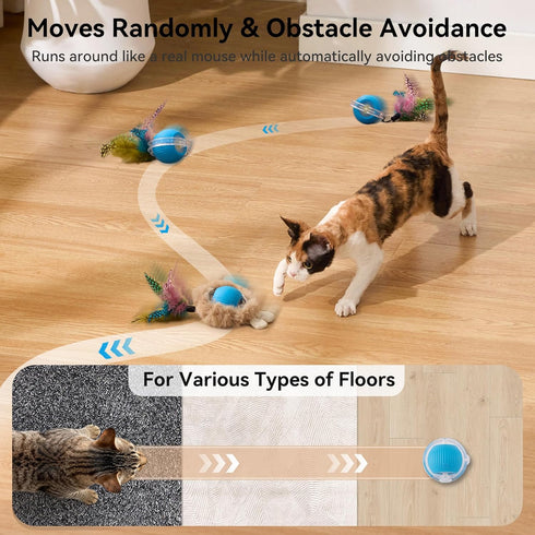 3 ZOMISIA Interactive Cat Toy Ball, Hide and Seek Cat Toys in Play Mat, Moving Rolling Kitten Toys for Indoor Bored