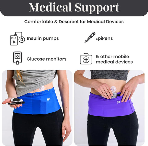 Pack 4 StashBandz Running Belt for Women & Men No-Bounce Fanny with Secure Pockets & Zipper for Phone, Money