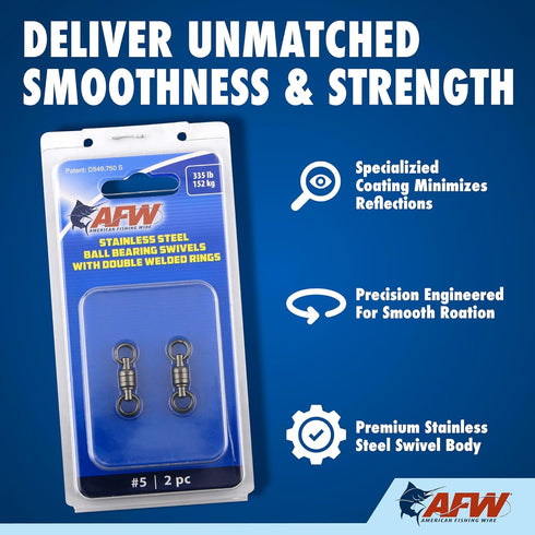 890 lb AFW Stainless Steel Ball Bearing Swivels with Double Welded Rings - Patented Bullet Shape, Gun Metal Finish, Up
