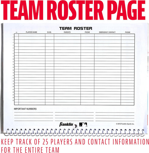 Franklin Sports MLB Baseball + Softball Scorebook - Official Coaching Scorekeeper for 25 Games