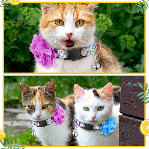Weewooday 4 Pcs Spring Cat Collars for Girls, Adjustable Floral Collars with Bell for Holiday Party and Daily